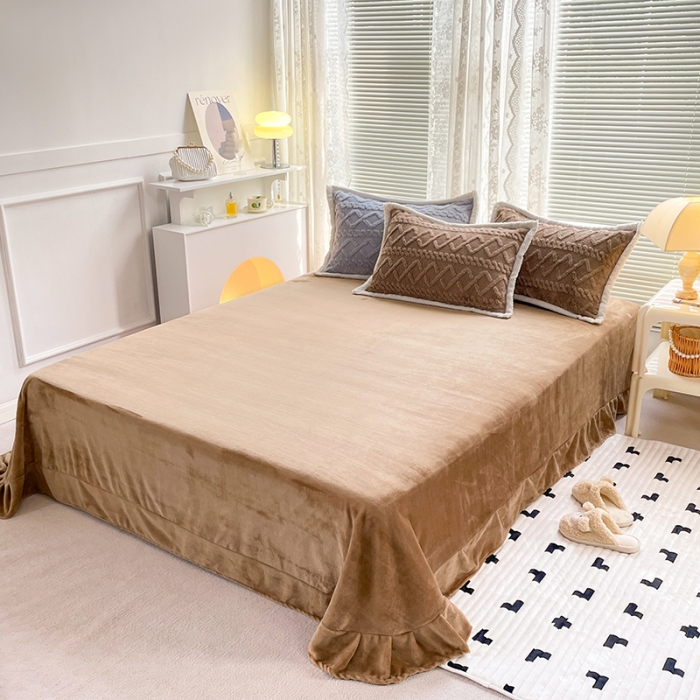 91家纺网 家纺一手货源 找家纺 贝拉梦 2023款高克重塔芙绒纯色素色牛奶绒四件套 塔芙奶咖