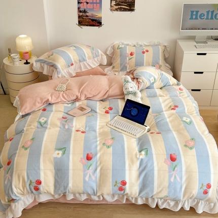 91家纺网 家纺一手货源 找家纺 （总）昔可 2022新款花边牛奶绒四件套