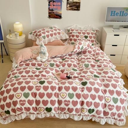 91家纺网 家纺一手货源 找家纺 （总）昔可 2022新款花边牛奶绒四件套