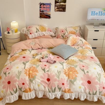 91家纺网 家纺一手货源 找家纺 （总）昔可 2022新款花边牛奶绒四件套