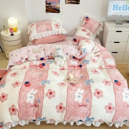 91家纺网 家纺一手货源 找家纺 （总）昔可 2022新款花边牛奶绒四件套