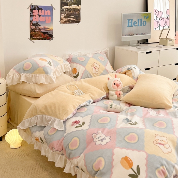 91家纺网 家纺一手货源 找家纺 （总）昔可 2022新款花边牛奶绒四件套