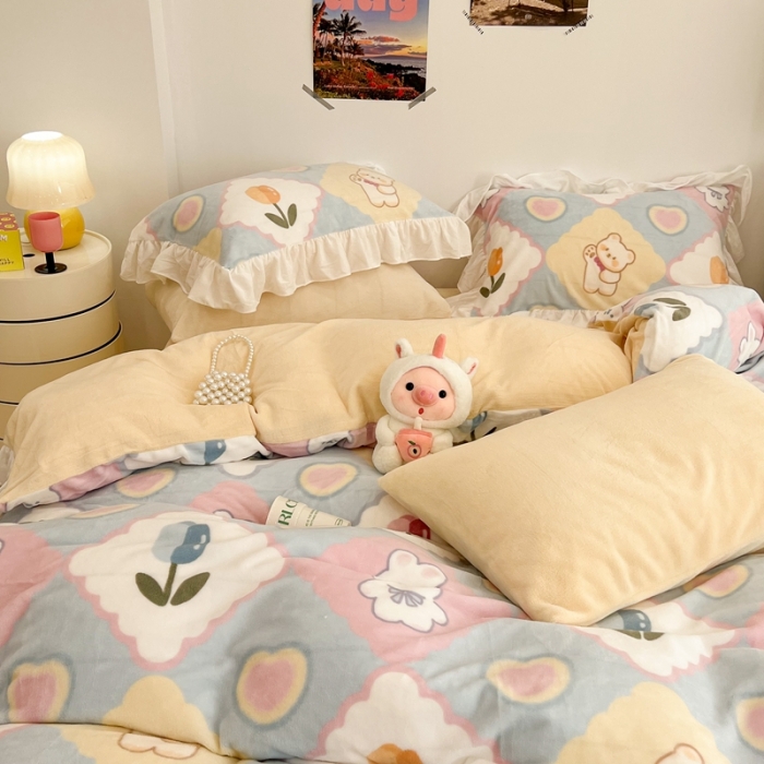 91家纺网 家纺一手货源 找家纺 （总）昔可 2022新款花边牛奶绒四件套