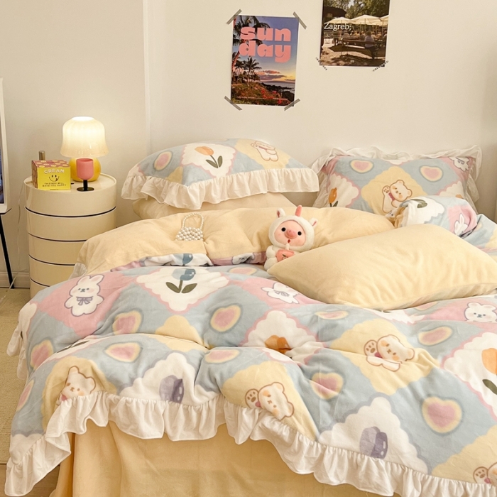 91家纺网 家纺一手货源 找家纺 （总）昔可 2022新款花边牛奶绒四件套