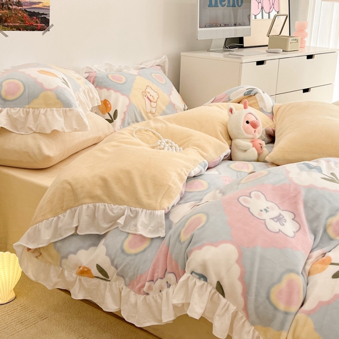 91家纺网 家纺一手货源 找家纺 （总）昔可 2022新款花边牛奶绒四件套