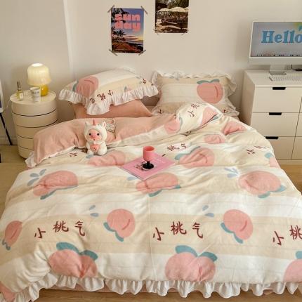 昔可 2022新款花边牛奶绒四件套 元气桃桃