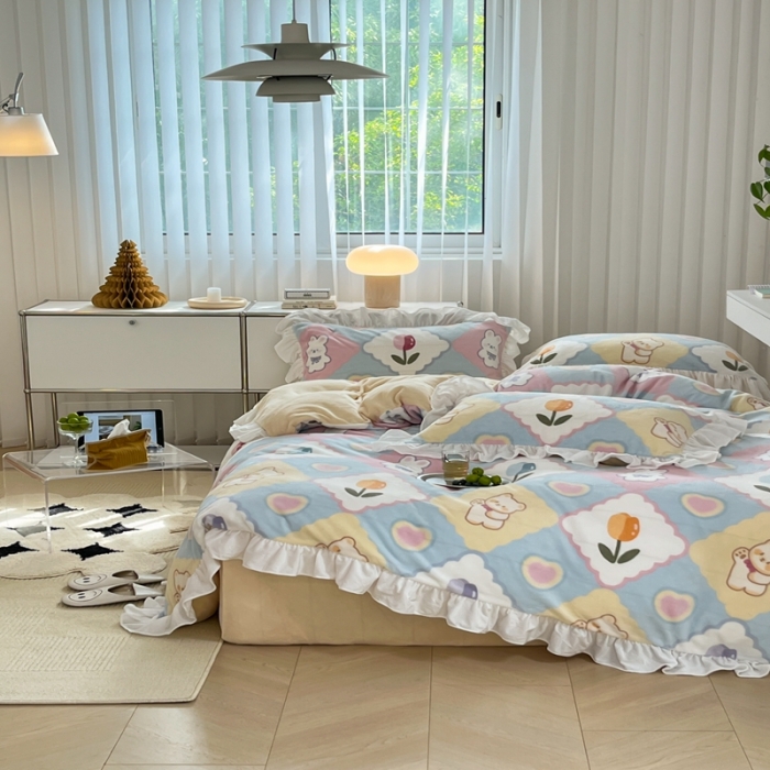 91家纺网 家纺一手货源 找家纺 （总）昔可 2022新款花边牛奶绒四件套