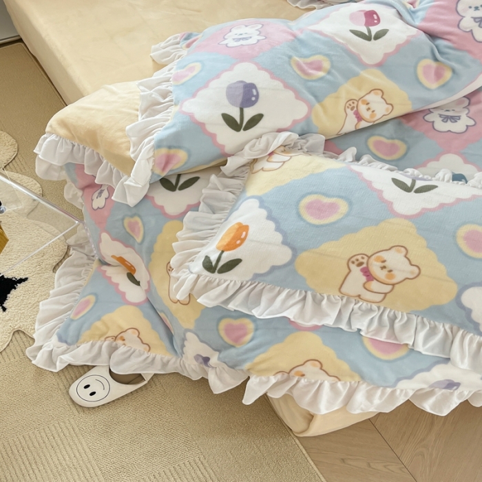 91家纺网 家纺一手货源 找家纺 （总）昔可 2022新款花边牛奶绒四件套