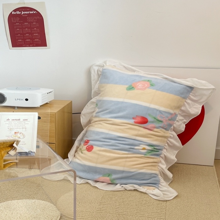 91家纺网 家纺一手货源 找家纺 昔可 2022新款花边牛奶绒四件套 竖条玫瑰花