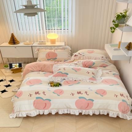 昔可 2022新款花边牛奶绒四件套 元气桃桃