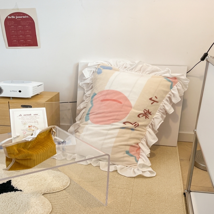 91家纺网 家纺一手货源 找家纺 昔可 2022新款花边牛奶绒四件套 元气桃桃