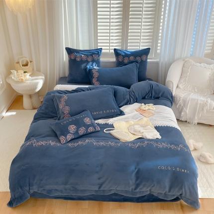 91家纺网 家纺一手货源 找家纺 总玉宇阁2022新款秋冬绣花230g高克重超柔牛奶绒四件套