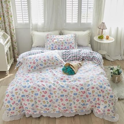 91家纺网 家纺一手货源 找家纺 怡家居 2022新款秋冬棉加牛奶绒韩式花边款四件套 豹纹紫