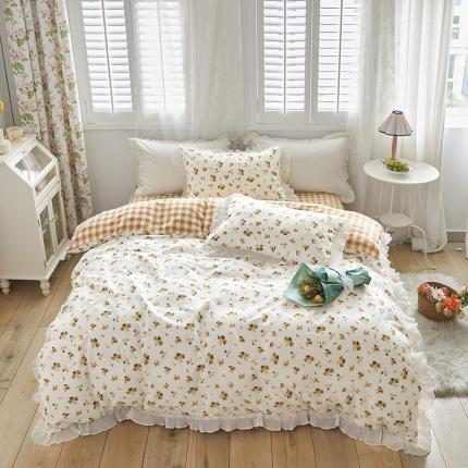 91家纺网 家纺一手货源 找家纺 怡家居 2022新款秋冬棉加牛奶绒韩式花边款四件套 凡而赛