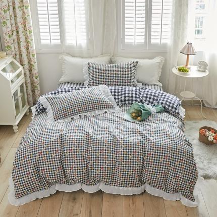 91家纺网 家纺一手货源 找家纺 怡家居 2022新款秋冬棉加牛奶绒韩式花边款四件套 吉米