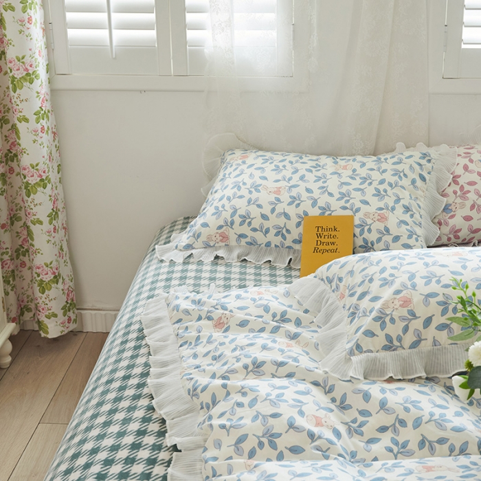 91家纺网 家纺一手货源 找家纺 （总）怡家居 2022新款秋冬棉加牛奶绒韩式花边款四件套