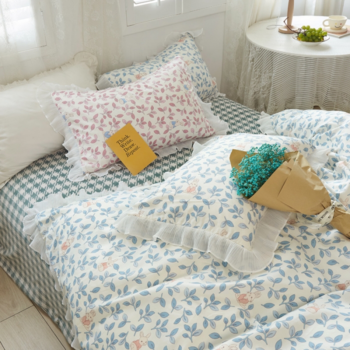 91家纺网 家纺一手货源 找家纺 （总）怡家居 2022新款秋冬棉加牛奶绒韩式花边款四件套