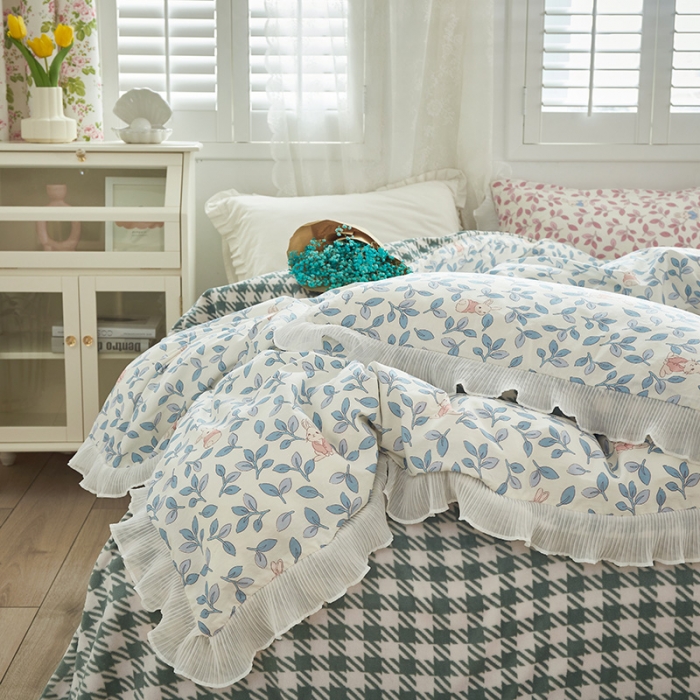 91家纺网 家纺一手货源 找家纺 （总）怡家居 2022新款秋冬棉加牛奶绒韩式花边款四件套