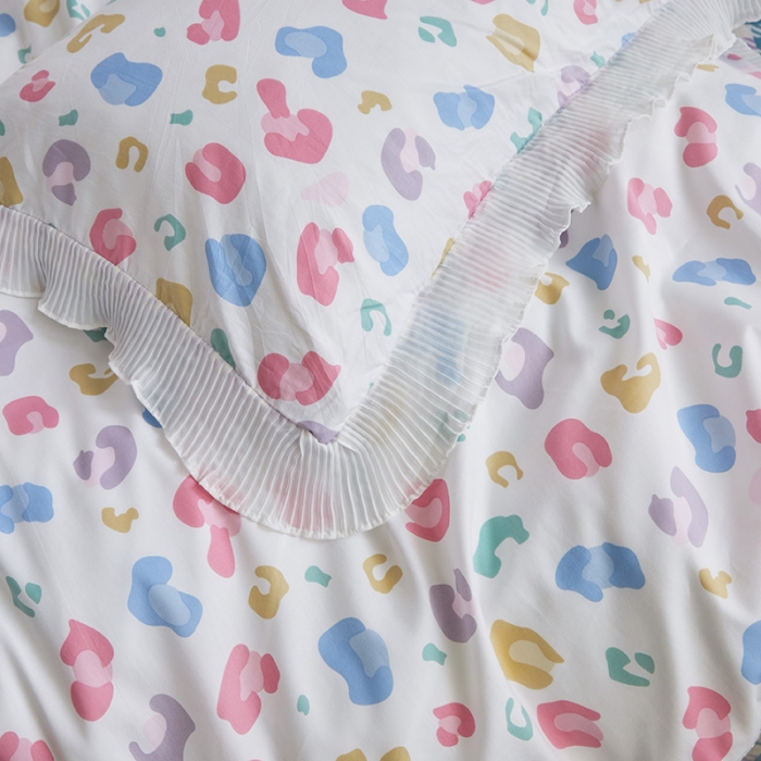 91家纺网 家纺一手货源 找家纺 怡家居 2022新款秋冬棉加牛奶绒韩式花边款四件套 豹纹紫