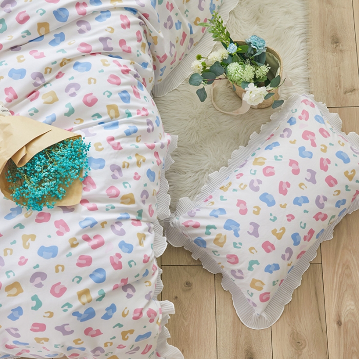 91家纺网 家纺一手货源 找家纺 怡家居 2022新款秋冬棉加牛奶绒韩式花边款四件套 豹纹紫