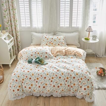 怡家居 2022新款秋冬棉加牛奶绒韩式花边款四件套 初心