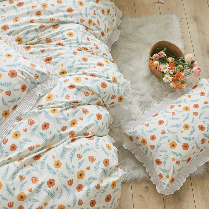 91家纺网 家纺一手货源 找家纺 怡家居 2022新款秋冬棉加牛奶绒韩式花边款四件套 初心