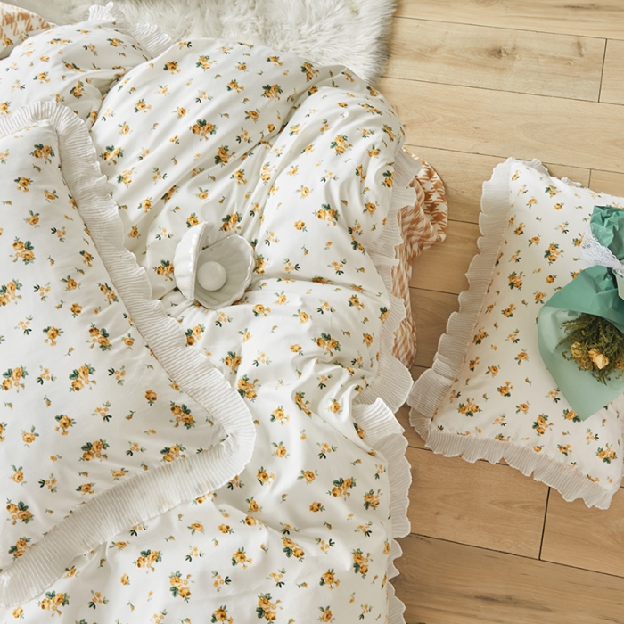 91家纺网 家纺一手货源 找家纺 怡家居 2022新款秋冬棉加牛奶绒韩式花边款四件套 凡而赛