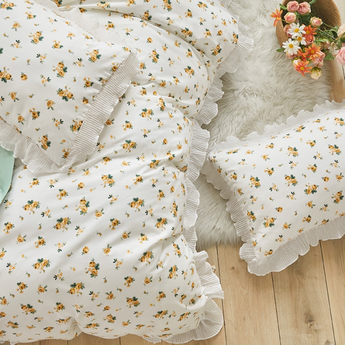 91家纺网 家纺一手货源 找家纺 怡家居 2022新款秋冬棉加牛奶绒韩式花边款四件套 凡而赛