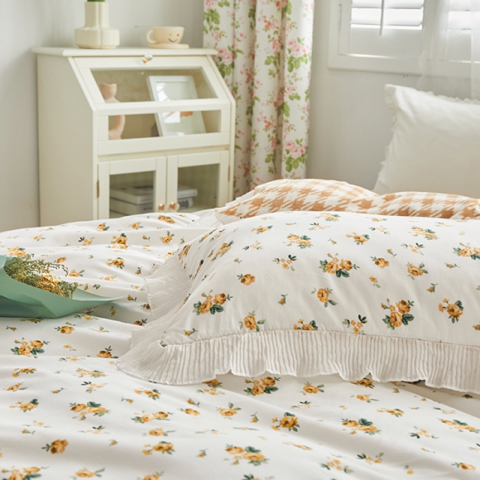 91家纺网 家纺一手货源 找家纺 怡家居 2022新款秋冬棉加牛奶绒韩式花边款四件套 凡而赛