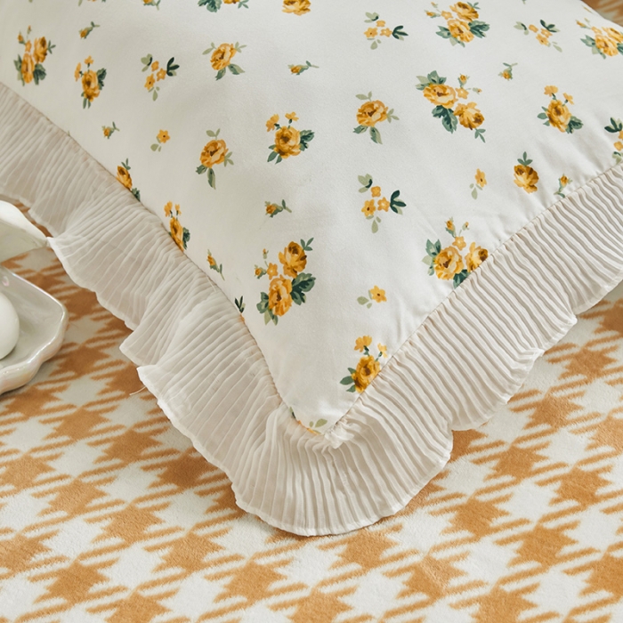 91家纺网 家纺一手货源 找家纺 怡家居 2022新款秋冬棉加牛奶绒韩式花边款四件套 凡而赛