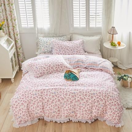 怡家居 2022新款秋冬棉加牛奶绒韩式花边款四件套 菲菲兔-粉