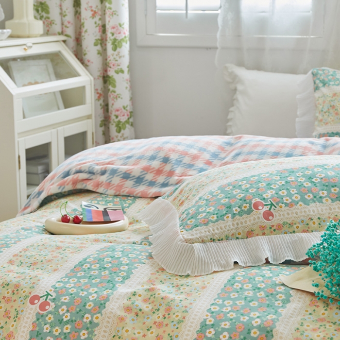 91家纺网 家纺一手货源 找家纺 怡家居 2022新款秋冬棉加牛奶绒韩式花边款四件套 芬芳