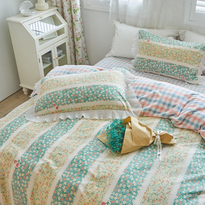 91家纺网 家纺一手货源 找家纺 怡家居 2022新款秋冬棉加牛奶绒韩式花边款四件套 芬芳