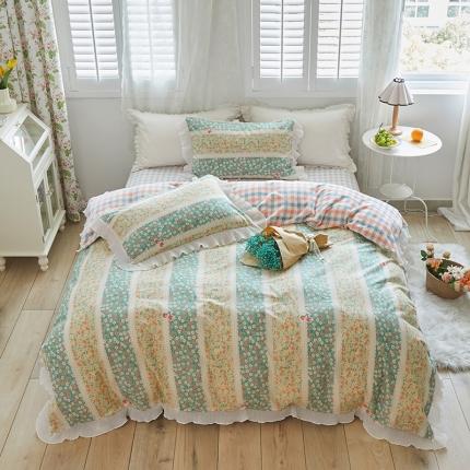 怡家居 2022新款秋冬棉加牛奶绒韩式花边款四件套 芬芳