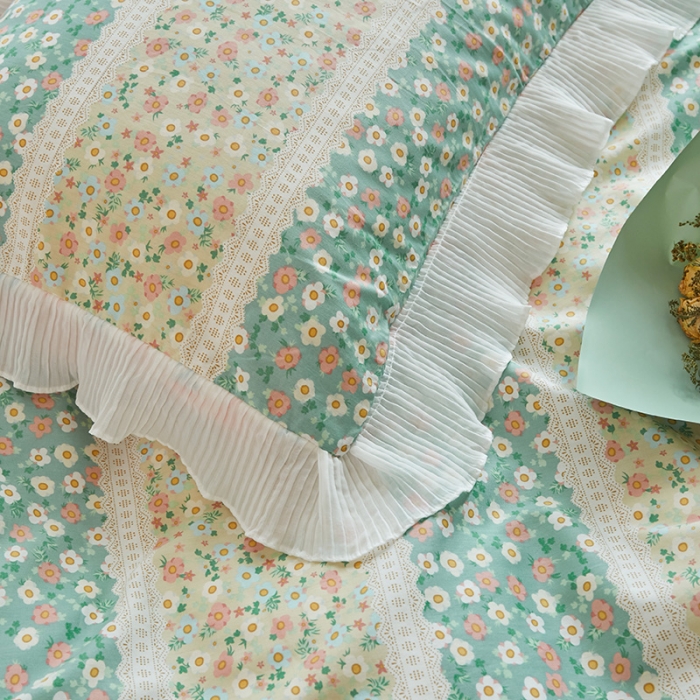 91家纺网 家纺一手货源 找家纺 怡家居 2022新款秋冬棉加牛奶绒韩式花边款四件套 芬芳