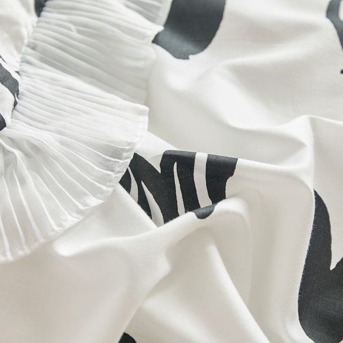 91家纺网 家纺一手货源 找家纺 怡家居 2022新款秋冬棉加牛奶绒韩式花边款四件套 黑白调