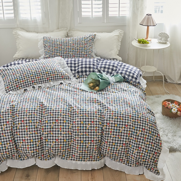 91家纺网 家纺一手货源 找家纺 怡家居 2022新款秋冬棉加牛奶绒韩式花边款四件套 吉米