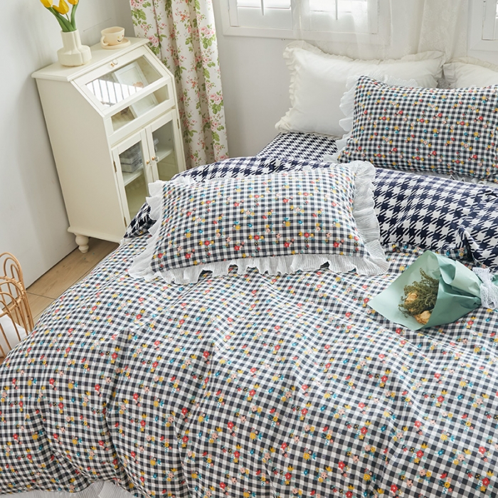 91家纺网 家纺一手货源 找家纺 怡家居 2022新款秋冬棉加牛奶绒韩式花边款四件套 吉米