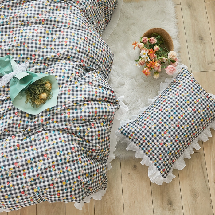 91家纺网 家纺一手货源 找家纺 怡家居 2022新款秋冬棉加牛奶绒韩式花边款四件套 吉米