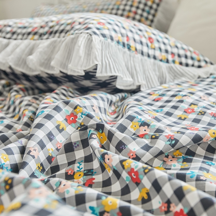 91家纺网 家纺一手货源 找家纺 怡家居 2022新款秋冬棉加牛奶绒韩式花边款四件套 吉米