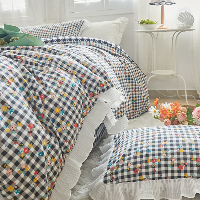 91家纺网 家纺一手货源 找家纺 怡家居 2022新款秋冬棉加牛奶绒韩式花边款四件套 吉米