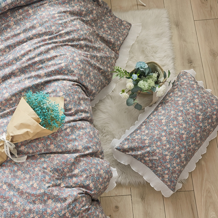 91家纺网 家纺一手货源 找家纺 怡家居 2022新款秋冬棉加牛奶绒韩式花边款四件套 科莫花园