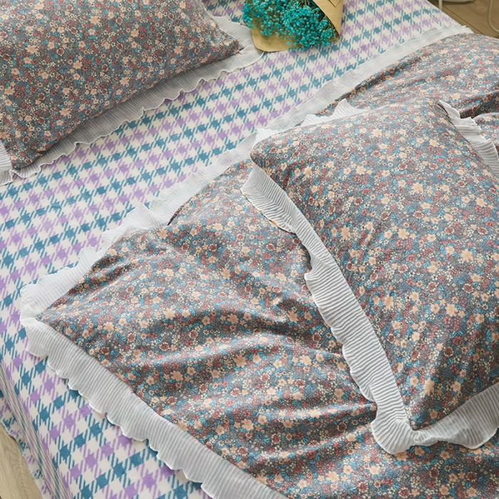 91家纺网 家纺一手货源 找家纺 怡家居 2022新款秋冬棉加牛奶绒韩式花边款四件套 科莫花园