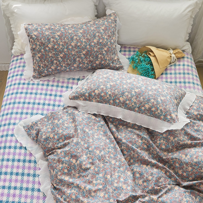 91家纺网 家纺一手货源 找家纺 怡家居 2022新款秋冬棉加牛奶绒韩式花边款四件套 科莫花园