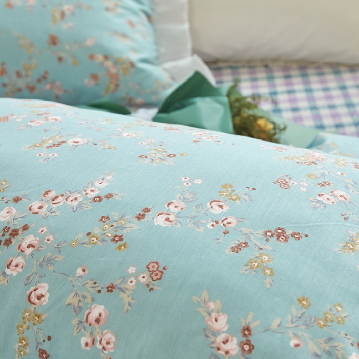 91家纺网 家纺一手货源 找家纺 怡家居 2022新款秋冬棉加牛奶绒韩式花边款四件套 绿禾