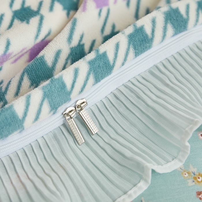 91家纺网 家纺一手货源 找家纺 怡家居 2022新款秋冬棉加牛奶绒韩式花边款四件套 绿禾