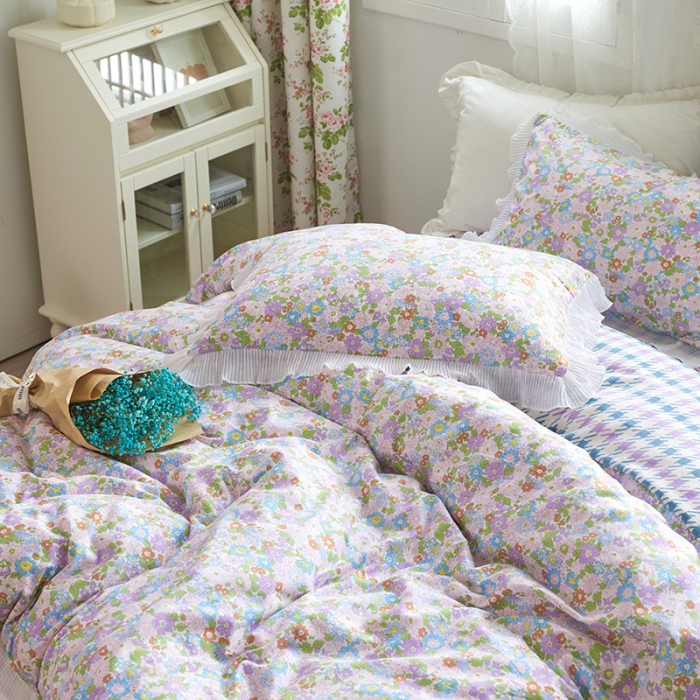 91家纺网 家纺一手货源 找家纺 怡家居 2022新款秋冬棉加牛奶绒韩式花边款四件套 米兰