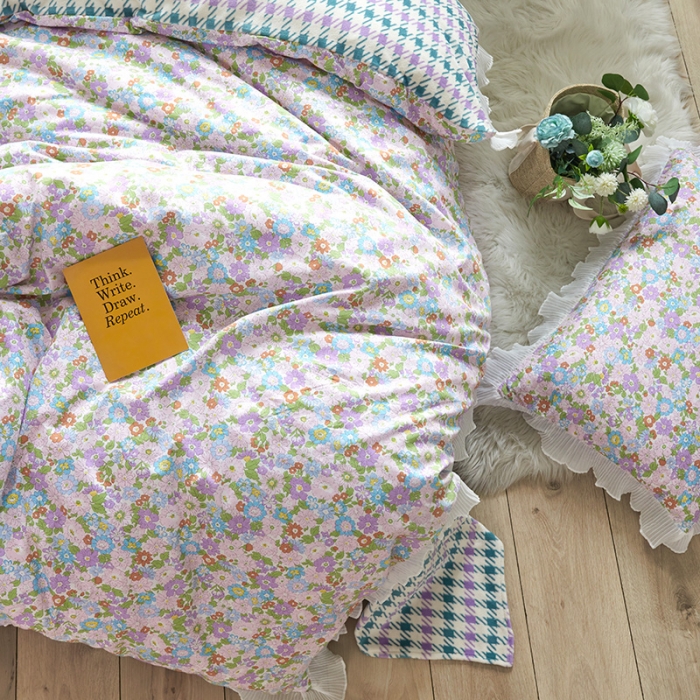 91家纺网 家纺一手货源 找家纺 怡家居 2022新款秋冬棉加牛奶绒韩式花边款四件套 米兰