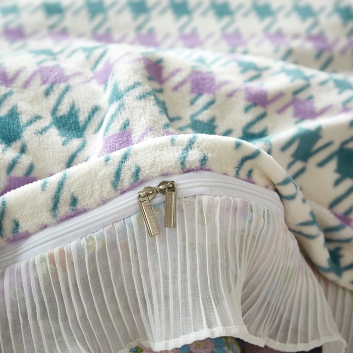 91家纺网 家纺一手货源 找家纺 怡家居 2022新款秋冬棉加牛奶绒韩式花边款四件套 米兰