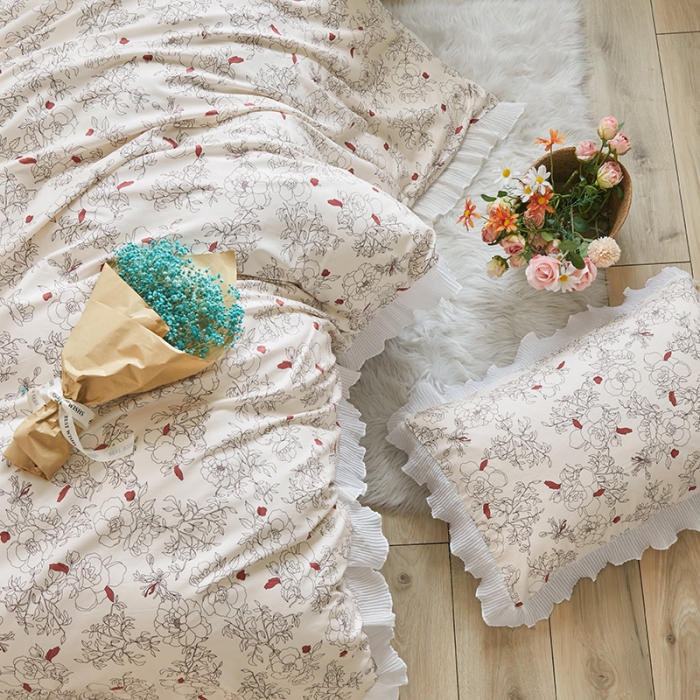 91家纺网 家纺一手货源 找家纺 怡家居 2022新款秋冬棉加牛奶绒韩式花边款四件套 千代子